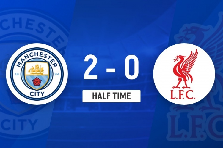 半场-曼城2-0利物浦 范戴克送点哈兰德头顶脚踢双响 萨拉赫失单刀