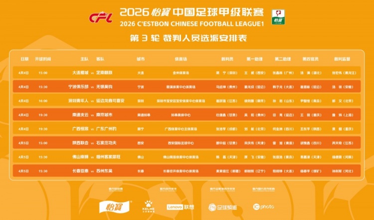 连续两轮无缘执法中超！中甲第三轮裁判：麦麦提江执法亚泰vs东吴