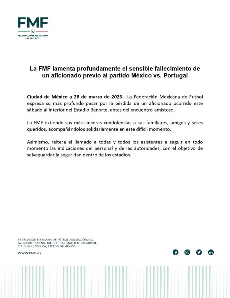 一名球迷友谊赛前从包厢坠落去世，墨西哥足协发文哀悼