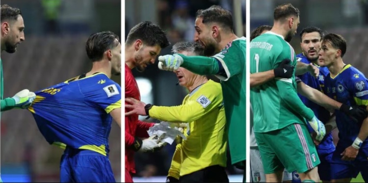 点球大战中，多纳鲁马“抢走”波黑门将小抄并与对方发生争执