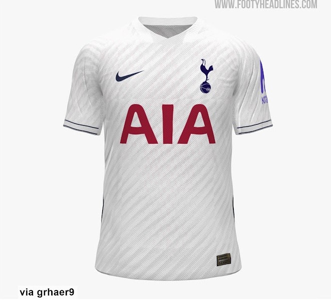 热刺新赛季主场球衣谍照：经典白+海军蓝，搭配对角线条纹