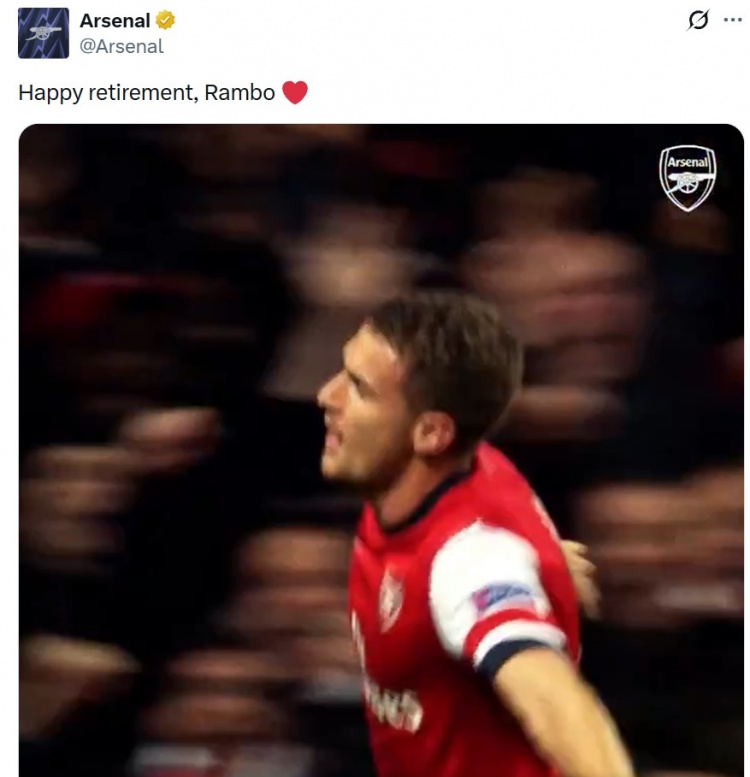效力枪手11年！阿森纳官方晒视频祝福35岁拉姆塞：退役快乐