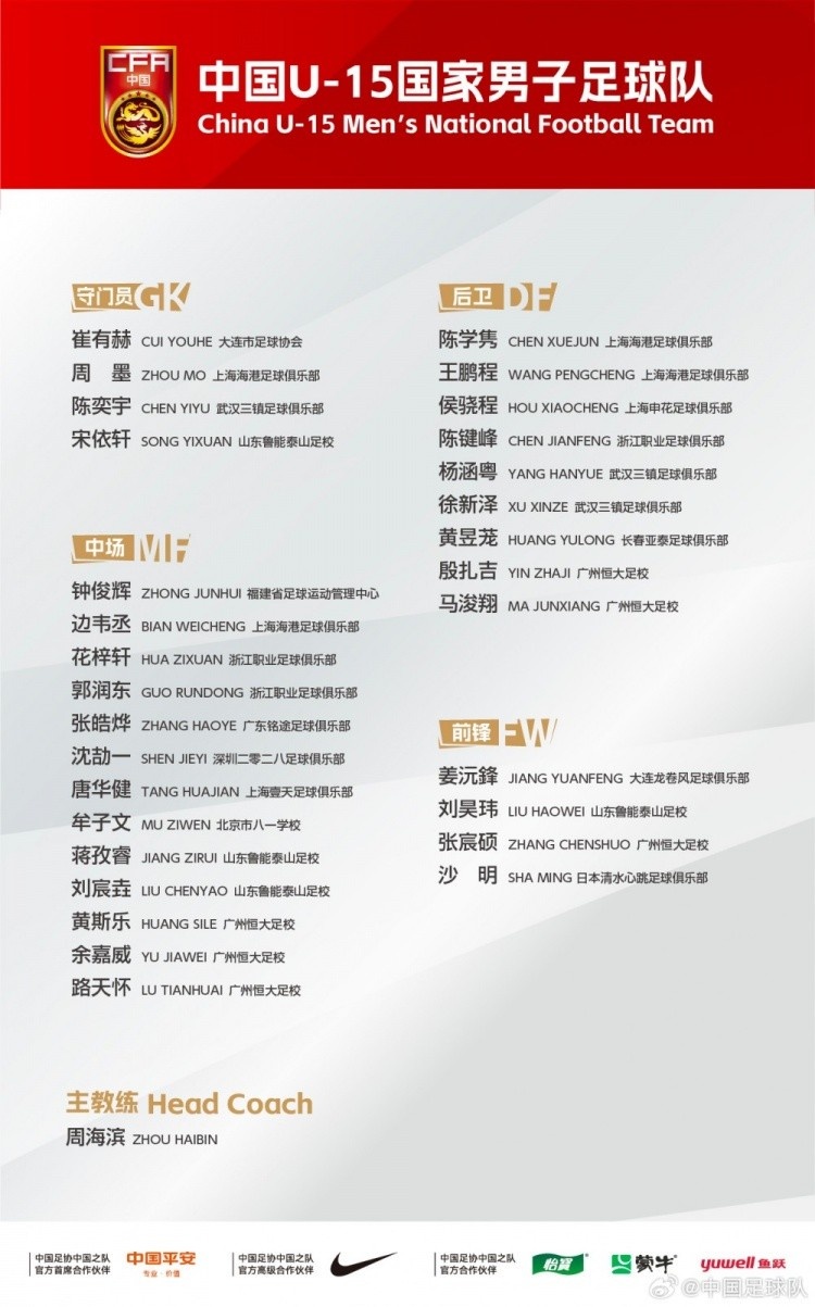 马德兴：周海滨率U15国少亮相意大利国家之杯，将与意大利交手