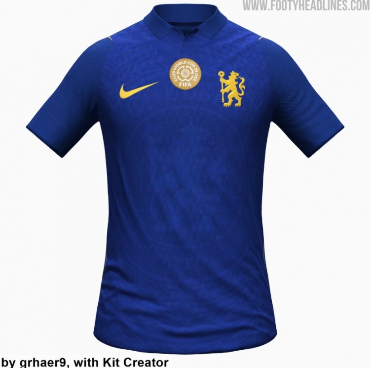 切尔西下赛季主场球衣谍照：采用黄色狮子队徽，正面有队徽暗纹