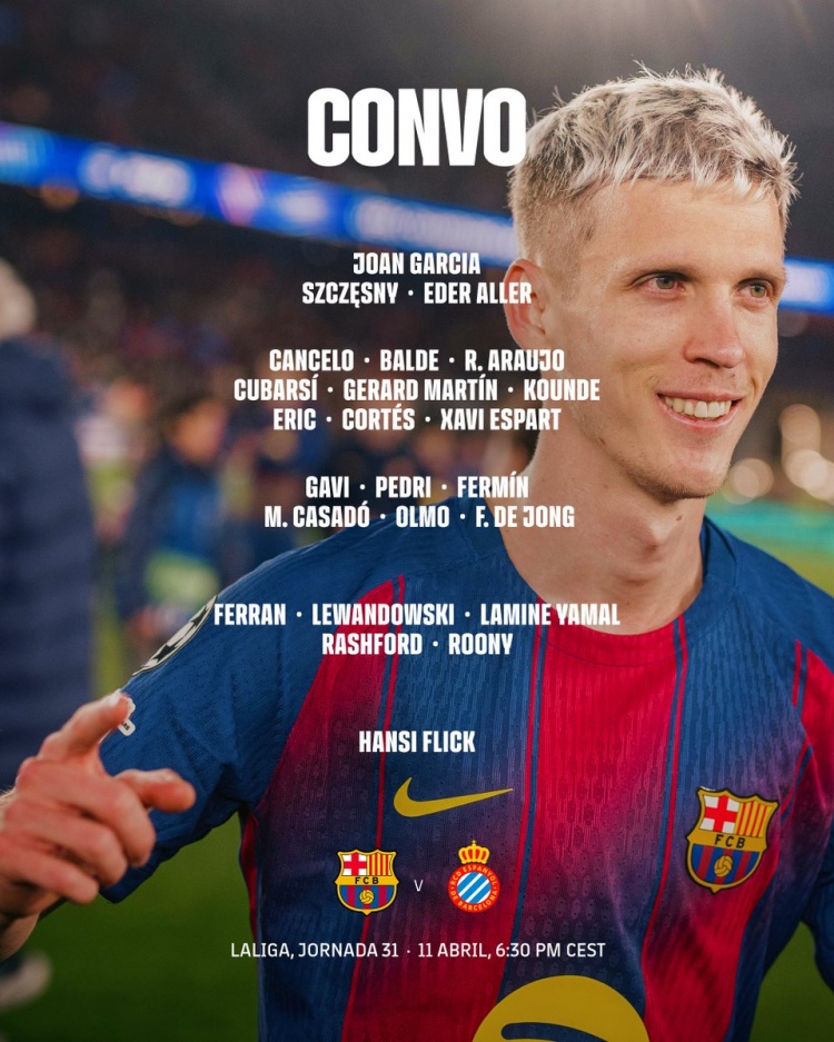 巴萨德比战大名单：德容回归，亚马尔、莱万、加维、佩德里在列