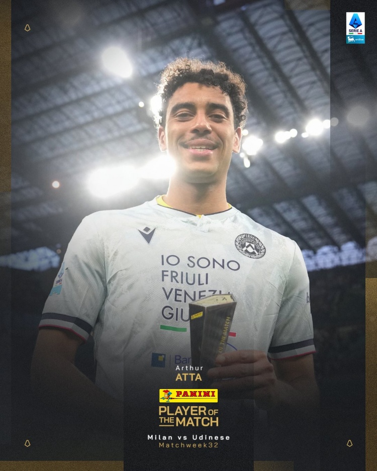 1进球1关键传球！阿塔当选乌迪内斯3-0米兰一役全场最佳球员