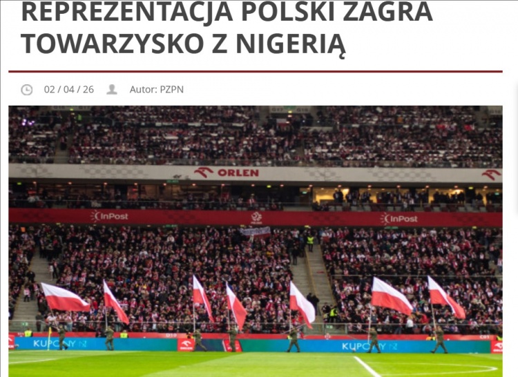 官方：波兰队将在6月4日与尼日利亚进行一场友谊赛