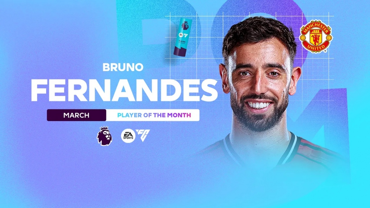 4场2球4助！官方：B费当选英超3月最佳球员 个人第6次当选追平C罗