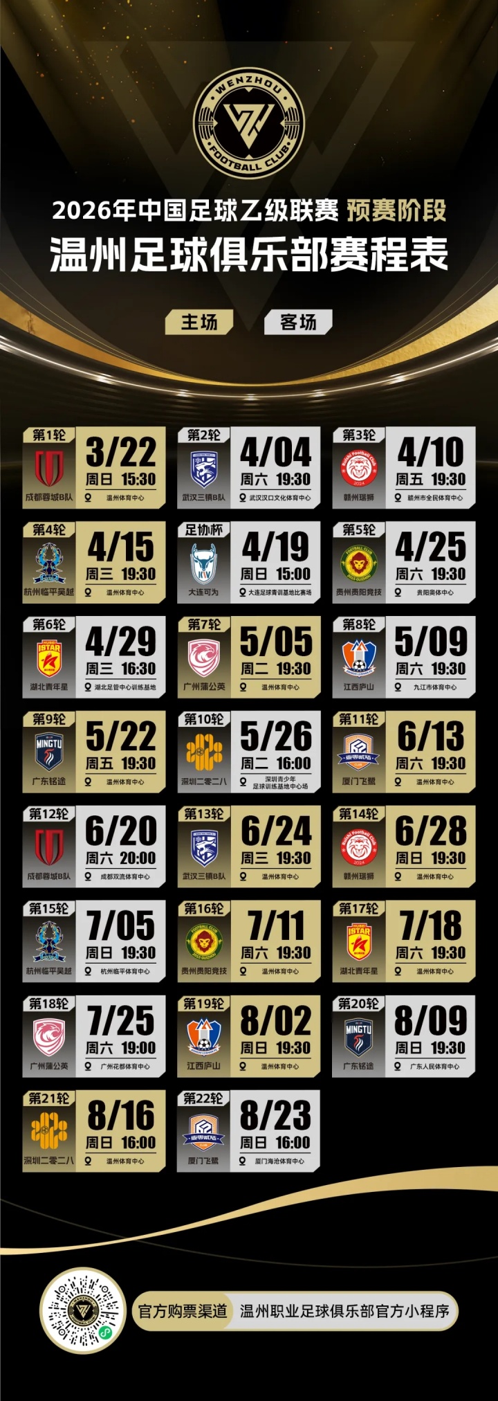 官方：足协杯第二轮，温州对阵大连可为的比赛调整为4月19日进行