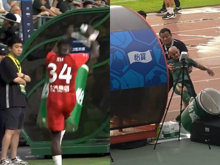 米特里策踹赞助商冰桶有参照！23年海港外援卡隆踹冰桶禁1场罚1万