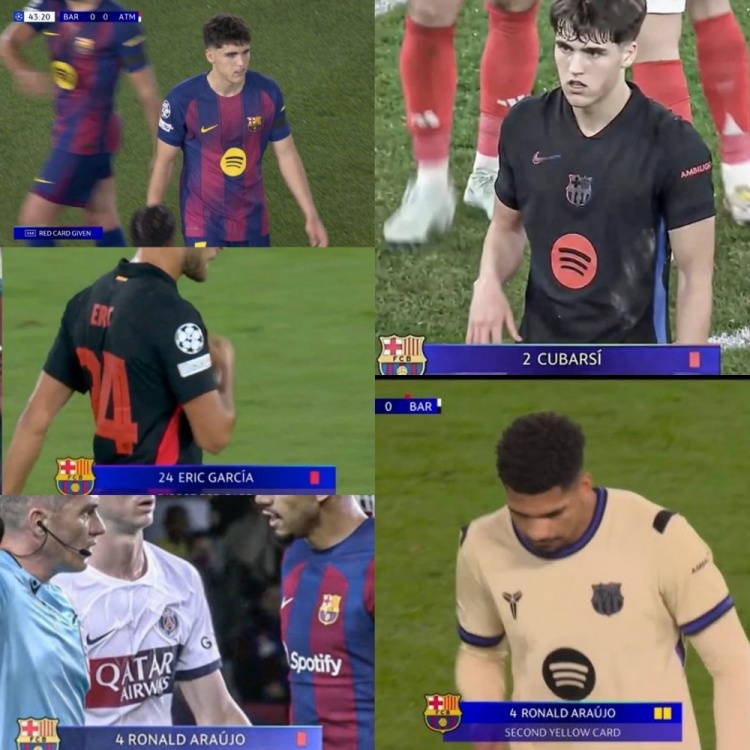 12红！最近10个赛季的欧冠比赛，巴萨是吃到红牌最多的球队