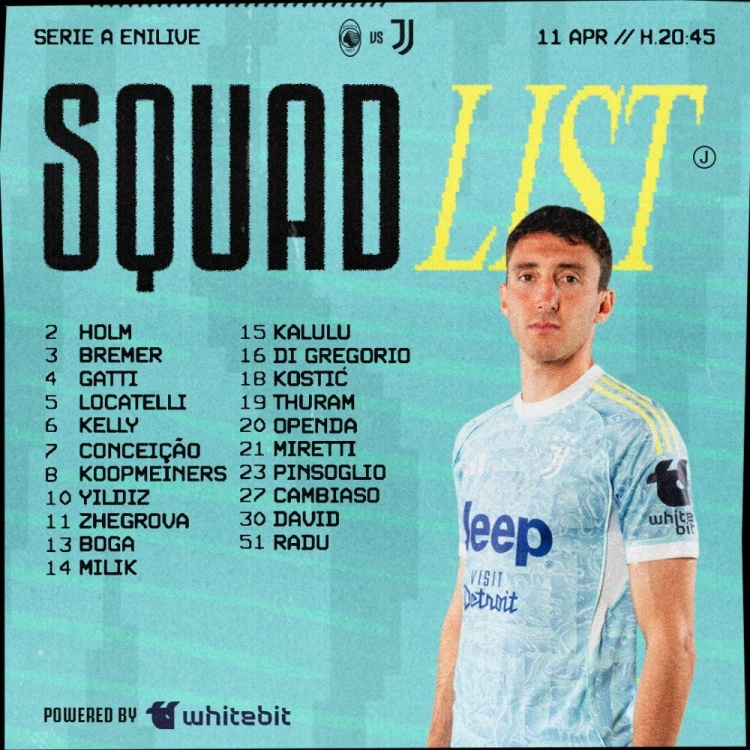 尤文对阵亚特兰大名单：伊尔迪兹、戴维在列，佩林、DV9缺席