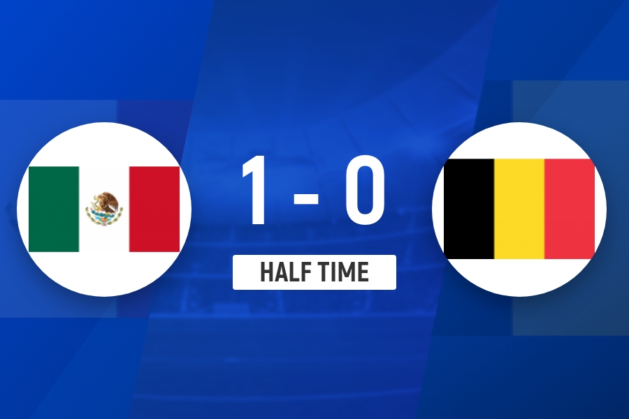 半场-比利时0-1墨西哥 豪尔赫·桑切斯推射破门比利时1射0正