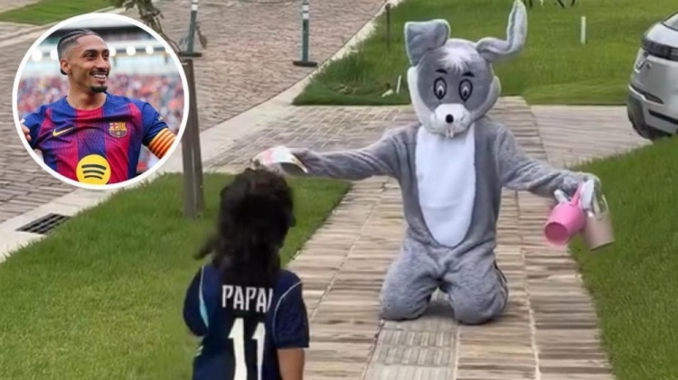 暖心！每体：拉菲尼亚扮成复活节兔子，给爱子送节日惊喜