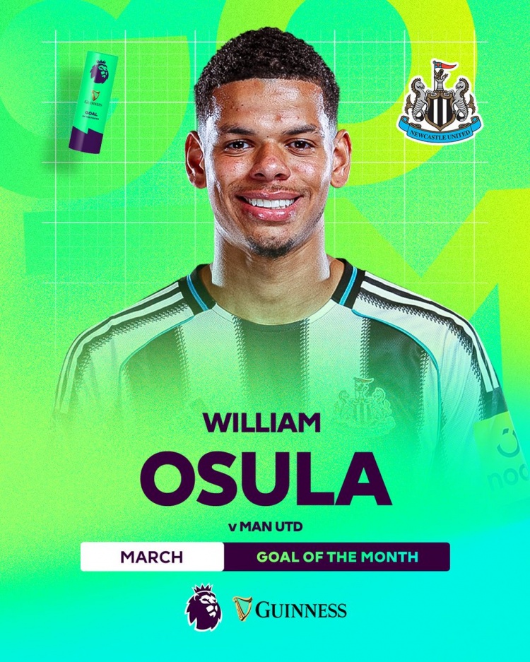 实至名归！奥苏拉长途奔袭绝杀曼联，当选英超3月最佳进球